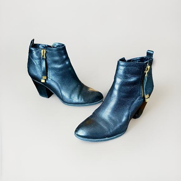 BLK LTR Franco Sarto Ankle Zip Booties Classic Western Moto Grunge Punk Goth 7.5 - Picture 2 of 16